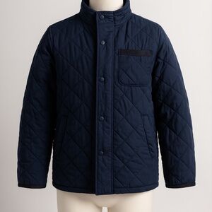 Boys Navy Quilted Jacket with Snap Front, Gently Used Diamond Lightweight Fall